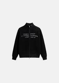 BRAM'S FRUIT- Full Zip Knit Script logo Canvas Label Black